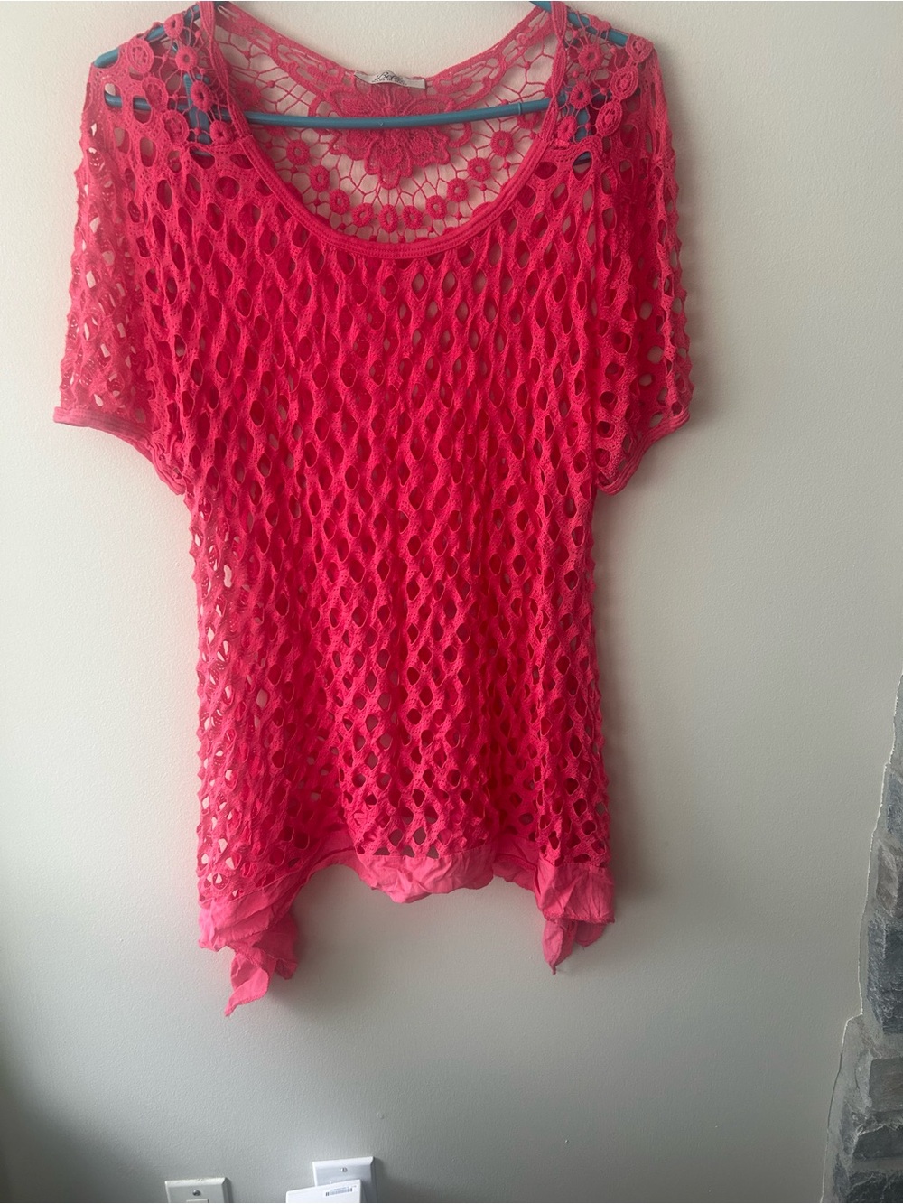 Bella Amore Hot Pink Crochet Overlay Top